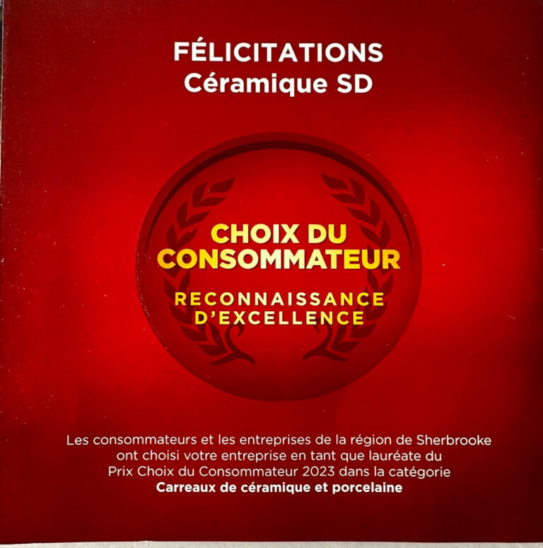 Céramique SD fier récipiendaire du prix Choix du consommateur 2023, pour la région de Sherbrooke